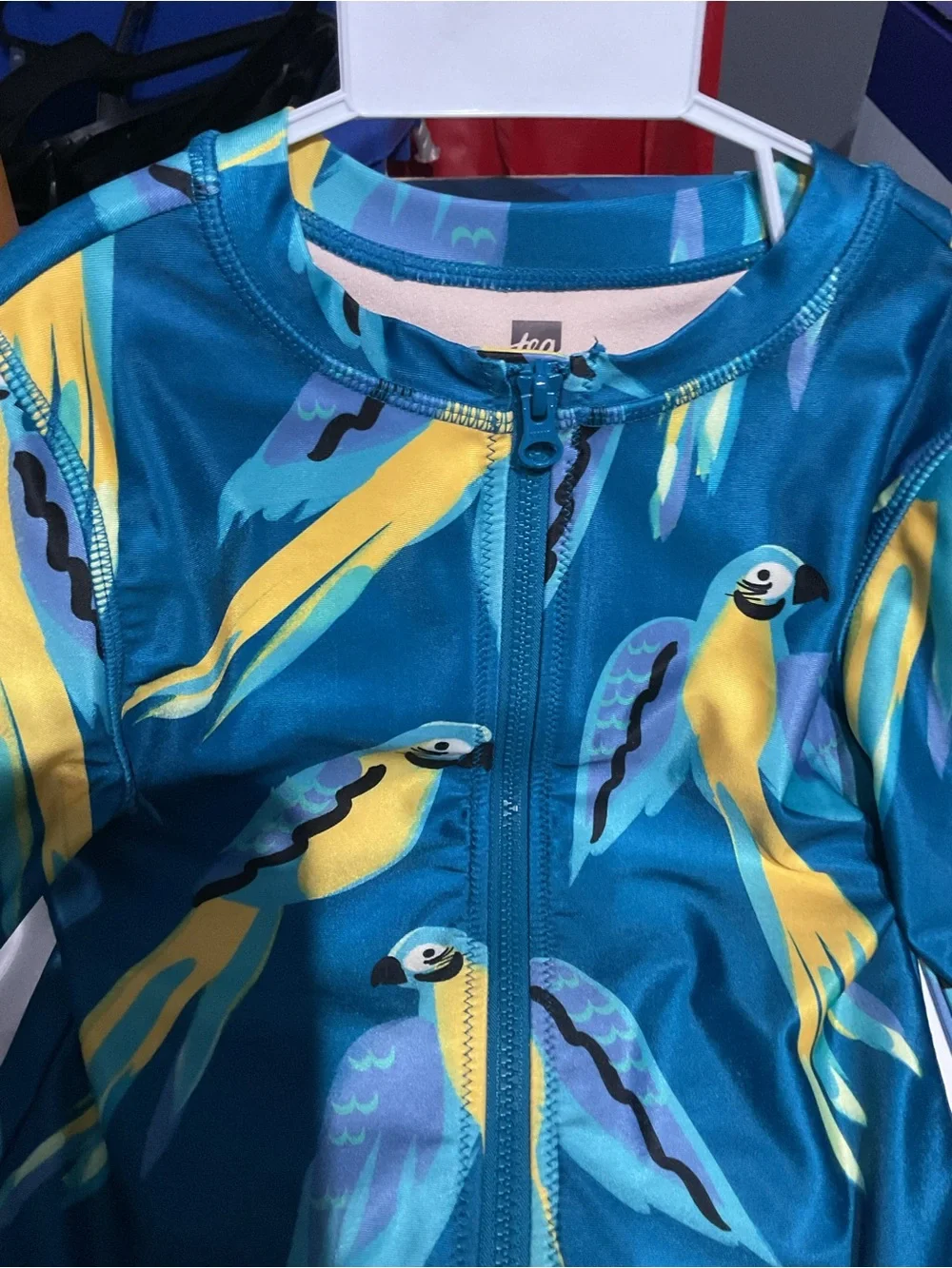 Kids Long Sleeve One-Piece Swimsuit - Pink Turtle Print Blue parrot swimsuit